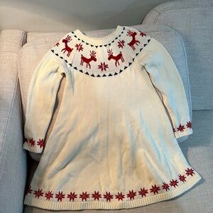 Hanna Andersson Cotton Ecru Holiday Sweater Dress Girls Size 6-7